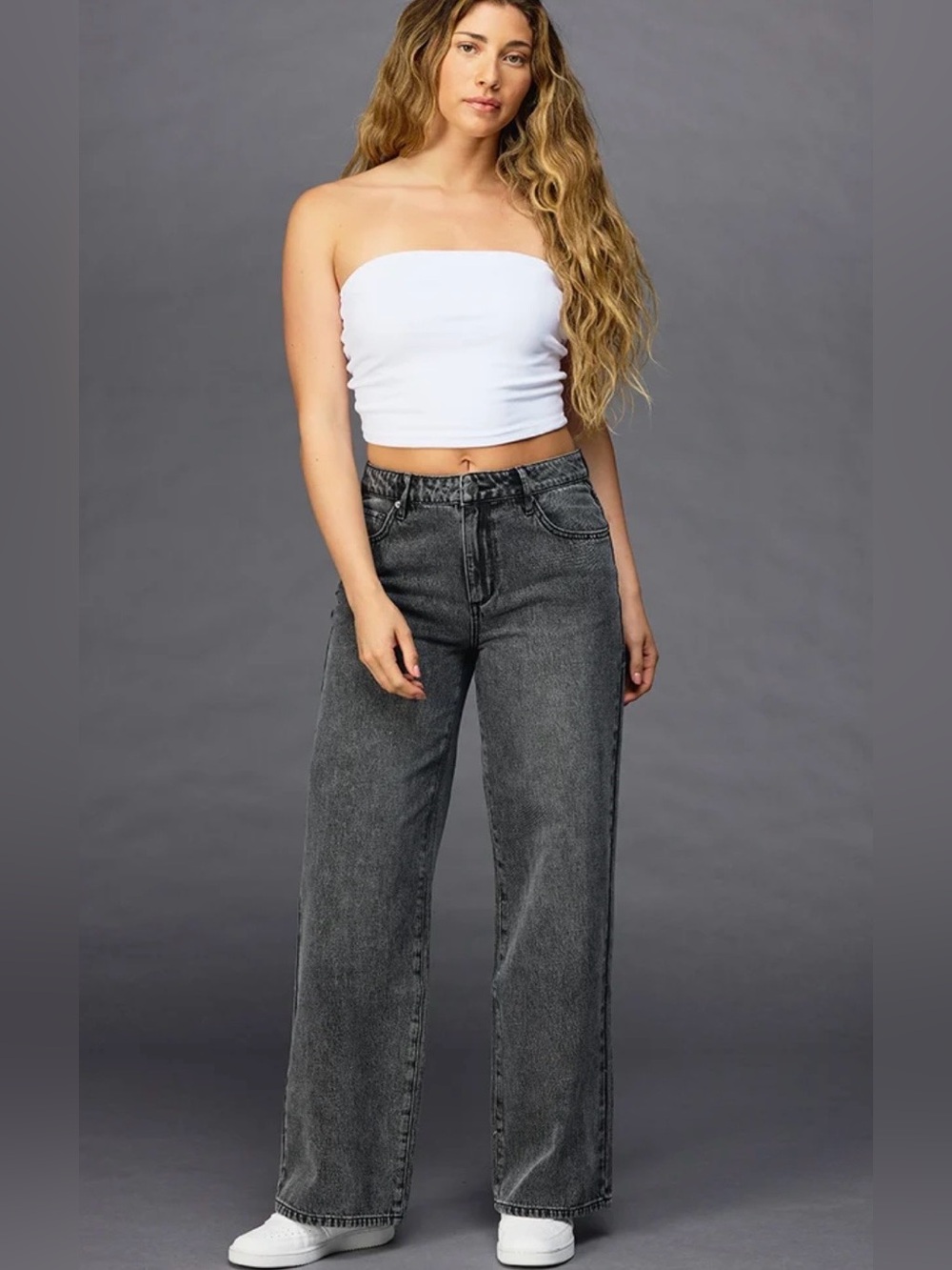 RSQ Women's High-Rise Wide-Leg Jeans - Charcoal
